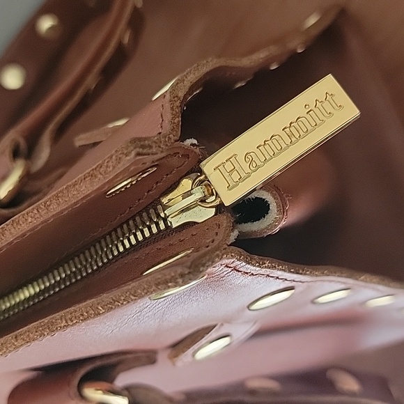 Hammitt Cognac Leather Brentwood Satchel Handbag with Gold Studs - Picture 12 of 16